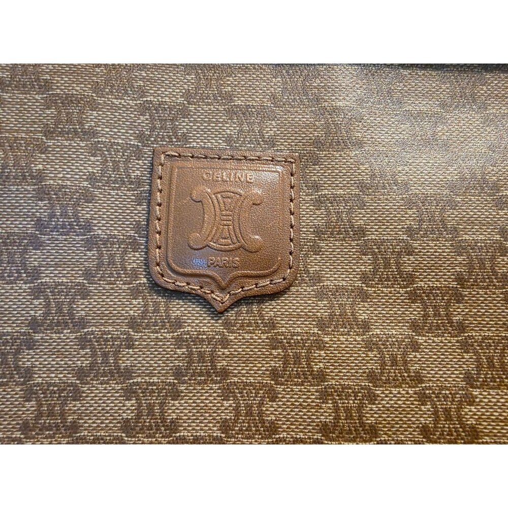 CELINE Vintage Macadam Coated Canvas Clutch Pouch Brown Logo Paris
